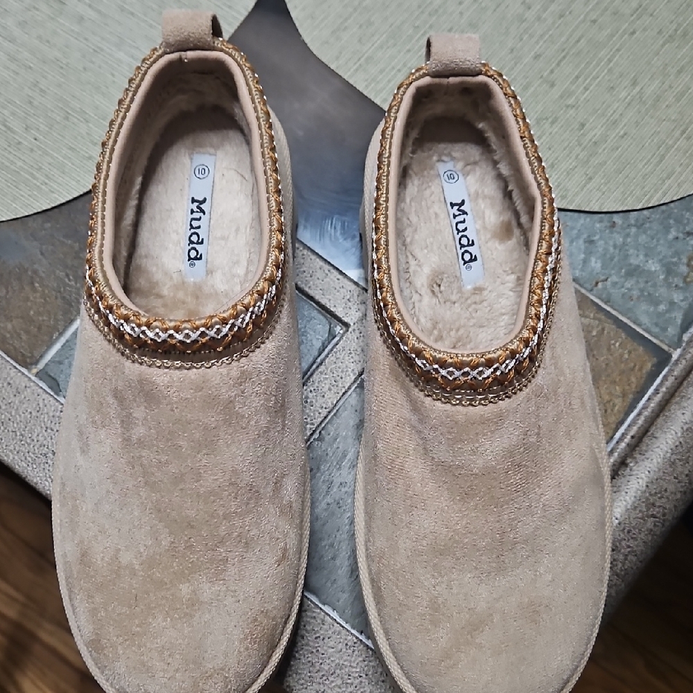 Mudd Tan Suede Slip-On Loafers with Braided Trim